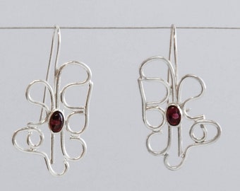 Orecchini pendenti a forma di fiore, orecchini di design, orecchini con granato, orecchini pendenti per tutti i giorni, orecchini lunghi a goccia, orecchini con filo d'argento 925