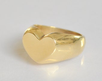 Gold Heart Ring, Statement Heart Ring, Women Signet Ring, Gold Signet Ring, Everyday Ring, Women Gold Ring, Gift For Her, Anniversary Ring