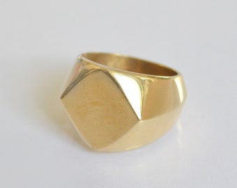 Gold Signet Ring, 12 US Size Ring, Unisex Ring, Geometric Ring, 14k Gold Ring, Statement Ring, Designer Ring, Mens Signet Ring, Men Jewelry