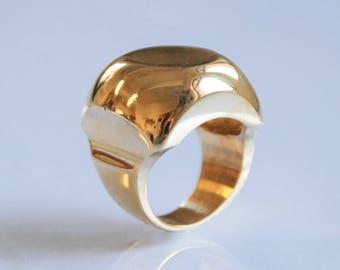 Statement Gold Ring For Women, Chunky Gold Ring, Dome Ring, 14K Gold Ring, Statement Ring, Wide Gold Ring, Designer Ring, Women Gold Ring