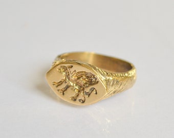 Statement Ring For Women, Engraved Ring, 14k Gold Signet Ring, Unusual Ring, Unique Ring, Artistic Ring, Gothic Ring, Designer Ring