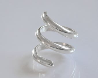 Sterling Silber Wickelring für Frauen, lässiger Ring, Statement Ring, breiter Wickelring, Wickelring, ungewöhnlicher Ring, Hipster Ring, Großer Ring