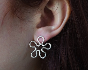 Large Flower Stud Earrings, Silver Flower Earrings, Silver Statement Earrings, Large Stud Earrings, Bohemian Large Earrings, Gift For Her