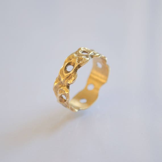 Floral Wedding Band 14k Gold Handmade Ring Engraved Wedding Etsy