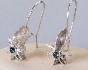 Blue Tourmaline Dangle Earrings, Stackable Star Earrings, Anise Star Earring, Silver Dangle Earrings, Minimalist Earrings, Bridesmaid Gift
