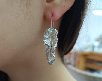 Silver Big Leaf Earrings, Leave Earrings, Dainty Long Earrings, Minimalist Dangle Earrings, Long Silver Earrings, Women's Valentine Gift