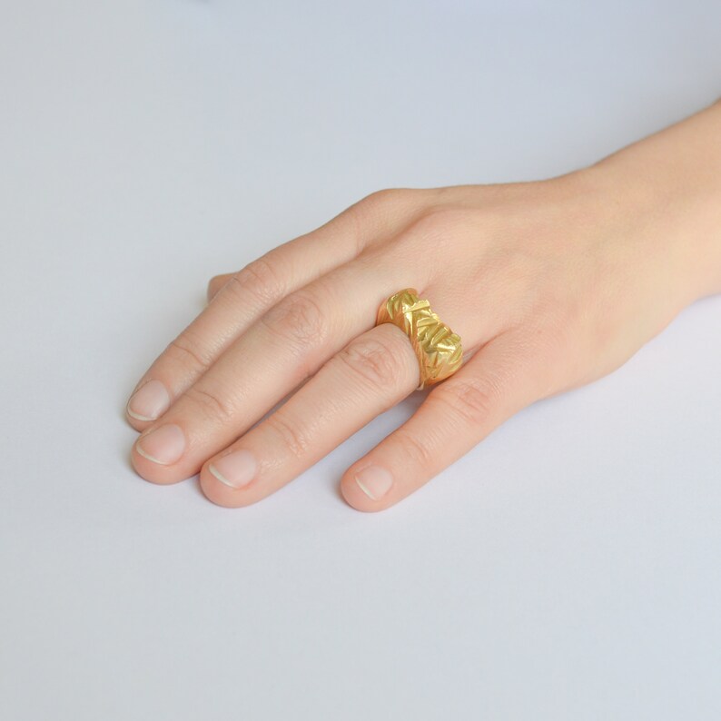 Unique Avant Garde Ring, Unusual Statement Ring, 14k Yellow Gold Ring, Chunky Ring For Women, Bohemian Designer Ring, Gothic Fashion Ring image 4