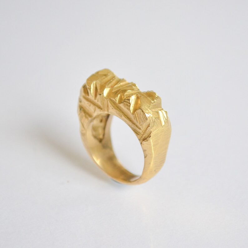 Unique Avant Garde Ring, Unusual Statement Ring, 14k Yellow Gold Ring, Chunky Ring For Women, Bohemian Designer Ring, Gothic Fashion Ring image 1