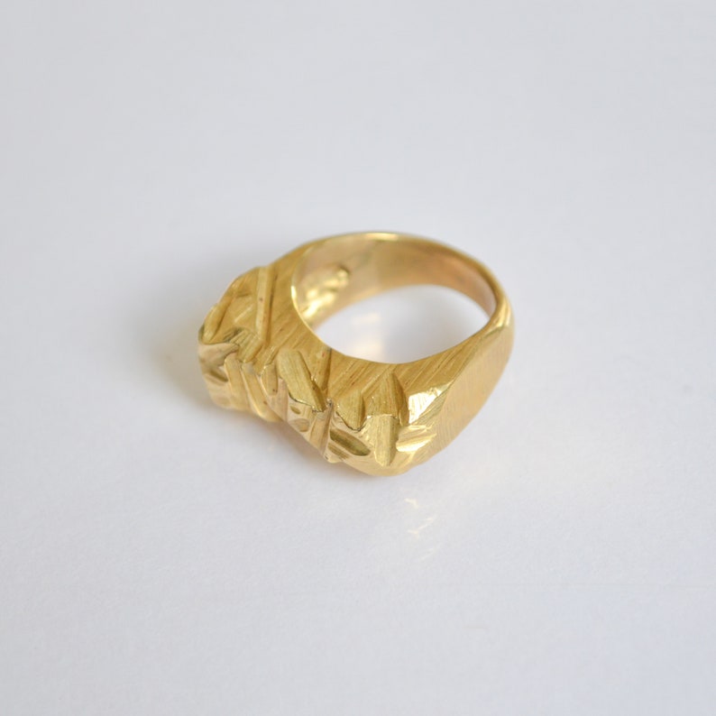 Unique Avant Garde Ring, Unusual Statement Ring, 14k Yellow Gold Ring, Chunky Ring For Women, Bohemian Designer Ring, Gothic Fashion Ring image 3