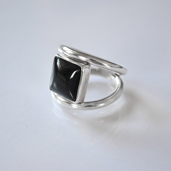 Mens Black Onyx Ring Black Stone Ring Square Ring Handmade Etsy