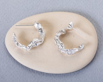 Abstract Hoop Earrings, Unique Earrings, Irregular Hoops, Women Hoop Earrings, Nature Inspired Jewelry, Minimalist Hoop Silver Earrings