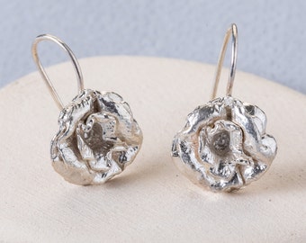 Silver Flower Earrings, Flower Drop Earrings, Dainty Flower Earrings, Handcrafted Silver Earrings, Romantic Flower Jewelry, Flower Jewelry