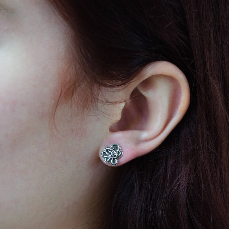 Silver Stud Earrings For Women, Small Boho Earrings, Unique Hipster Earrings, Dainty Modern Earrings, Everyday Earrings, Delicate Earrings image 2