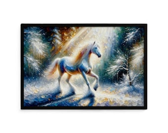 Majestic Horse Winter Scene Print: Christmas Wall Art