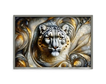 Snow Leopard Mosaic Effect Wall Art,  Mountain Cat Framed Print