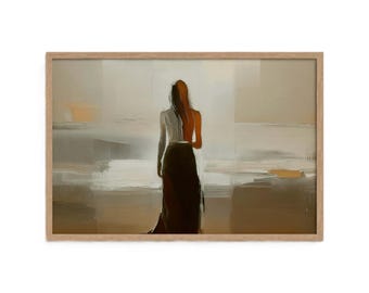 Japandi Woman Portrait Art Print in Coffee Tone for Minimalist Interior Decor
