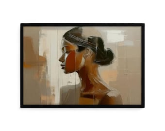 Minimalist Woman Portrait Wall Art, Wabi Sabi Neutral Print, Modern Abstract Female Profile Decor