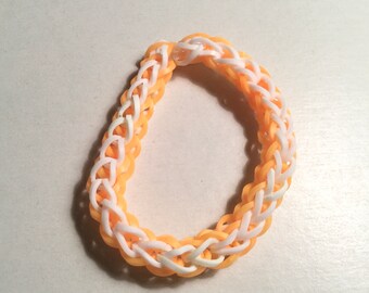 Tangerine orange and red woven rubber band bracelet