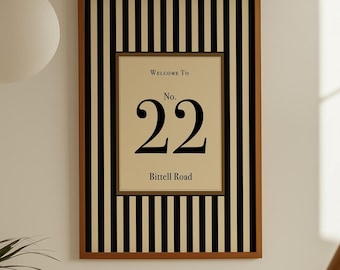 Personalised House Number Print, Custom Address Wall Art, Striped House Number Sign, Neutral Entryway Decor, New Home Gift