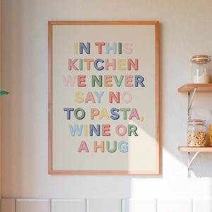 Kitchen Print, Pasta and Wine Art Print, Fun Decor Wall Art, Funny Poster, Funky, Maximalist Decor, Trendy, Colourful Kitchen Wall Art, image 1
