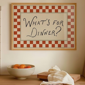 What's For Dinner Retro Kitchen Wall Art Print, What’s For Dinner Wall Art, Vintage Kitchen Decor, Retro Gingham Kitchen Print, Cottagecore