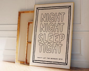 Night Night Sleep Tight Bedroom Print, Wall Art, Funny Bed Bugs Poster, Funky Home Decor, Maximalist Decor, Trendy, Colourful Aesthetic Art