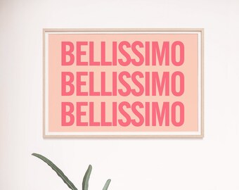 Impression italienne Bellissimo, oeuvre d'art murale de cuisine, mur de galerie, A4, A3+ paysage, Magnifique, impression originale, cadeau alternatif typographie, décoration de chambre