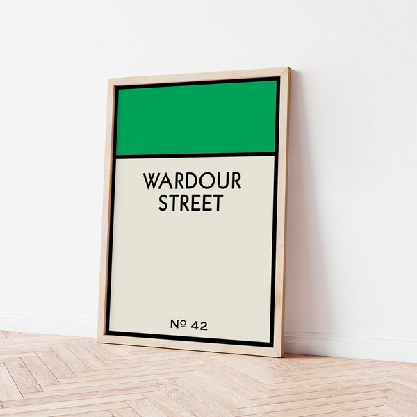 Monopoly print, Wall Art Print, nieuw huis decor, kunst aan de muur, galerie muur, unieke muur poster, gepersonaliseerde cadeau housewarming, straat wegnaam