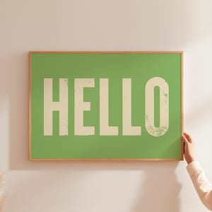 Hello Wall Art Print, Home Wall Decor, Quirky Art, Typography Print, Entryway Poster, Horizontal Art, Funky Wall Art Gift, Fun Bold Colours