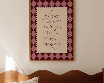 Night Night Love You Print, Vintage Cottagecore Bedroom Wall Art