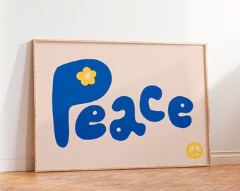 Peace Retro Wall Art Print, Ban the Bomb, Colourful, Eclectic, Quirky Home Decor, Wall Art, Landscape Art, Funky Wall Art, Housewarming Gift