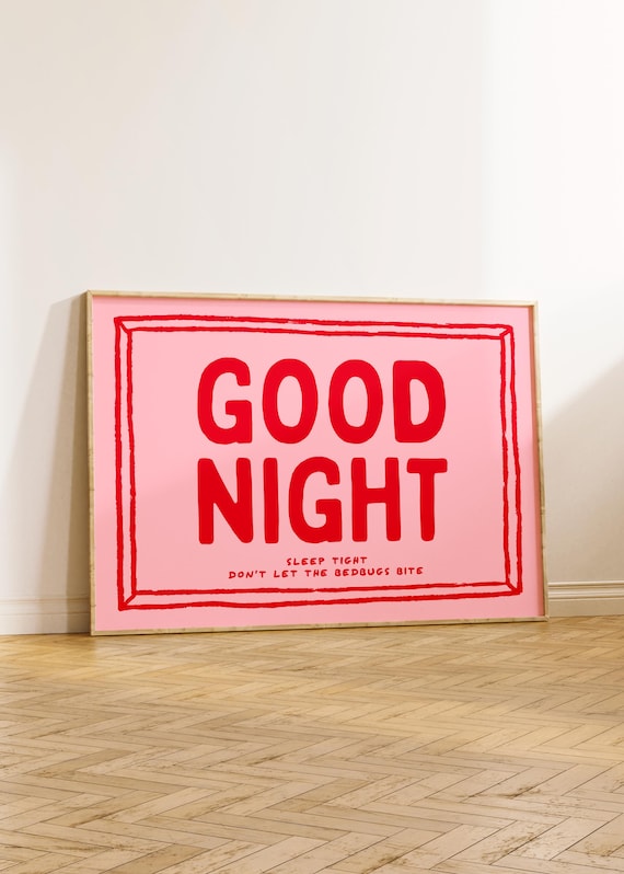 Good Night Sleep Tight Bedroom Print, Horizontal Wall Art, Funny Bed Bugs Poster, Funky Home Decor, Maximalist Decor, Trendy, Aesthetic Art