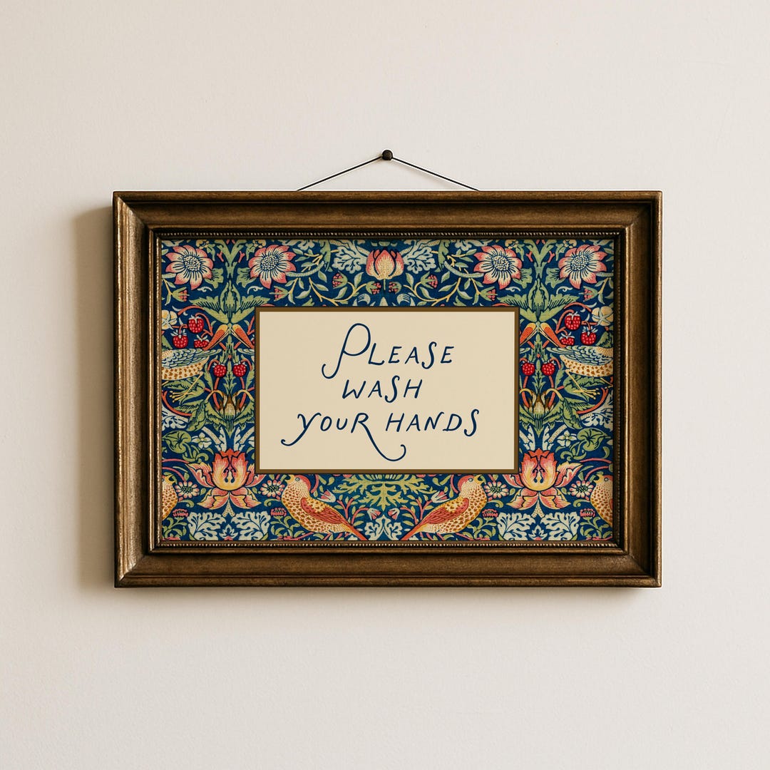 Please Wash Your Hands Bathroom Wall Art Print – William Morris