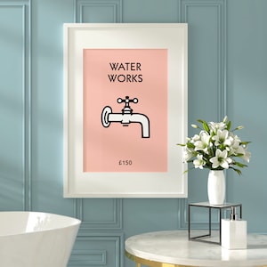 Monopoly Water Works Bathroom Print, Pink and Cream New Home Decor, Wall Art, Gallery Wall, A1 A2 A3 A4 A5, Personalised Gift Housewarming,