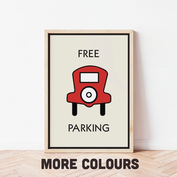 Monopoly Print, Custom Free Parking, New Home Decor, Wall Art, Gallery Wall, Personalised Gift Housewarming, Road Name Print, Colourful Art