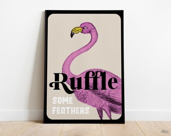 Flamingo Vintage Print, Art Text Print, Wall Art, Nursery Poster, Gallery Wall, Dark Room Decor, Typography, A3 A4 A5, Gift, Quirky, Pink
