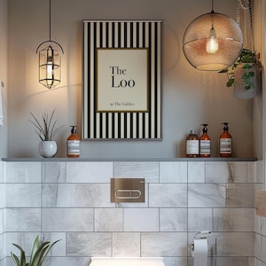 The Loo Wall Art, Personalised Bathroom Print, Striped Bathroom Sign, British Humour Home Decor, Custom House Number Poster, WC Wall Art image 13