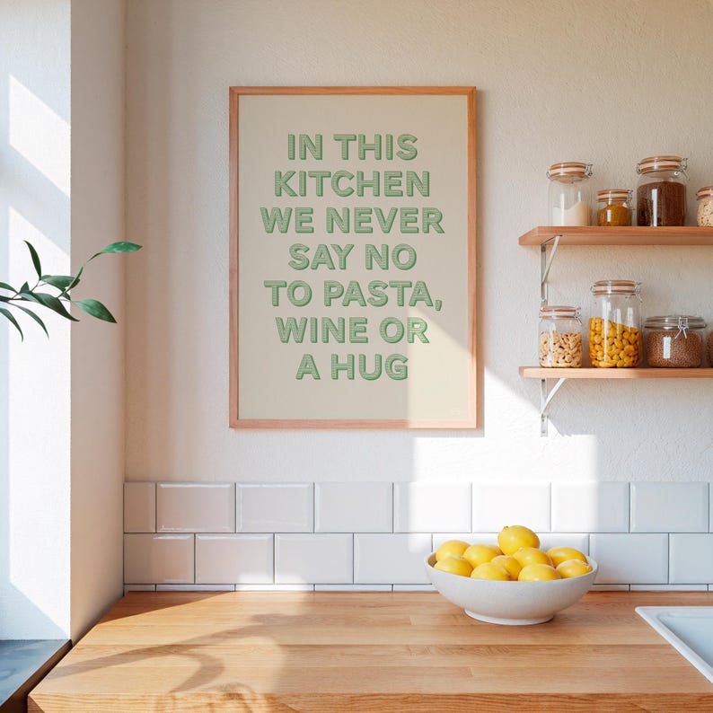Kitchen Print, Pasta and Wine Art Print, Fun Decor Wall Art, Funny Poster, Funky, Maximalist Decor, Trendy, Colourful Kitchen Wall Art, image 5