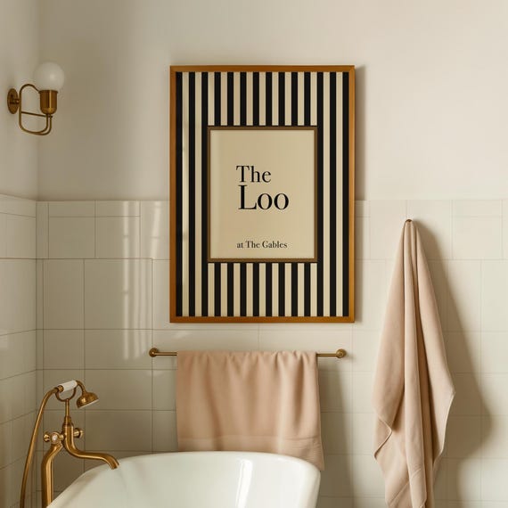 The Loo Wall Art, Personalised Bathroom Print, Striped Bathroom Sign, British Humour Home Decor, Custom House Number Poster, WC Wall Art