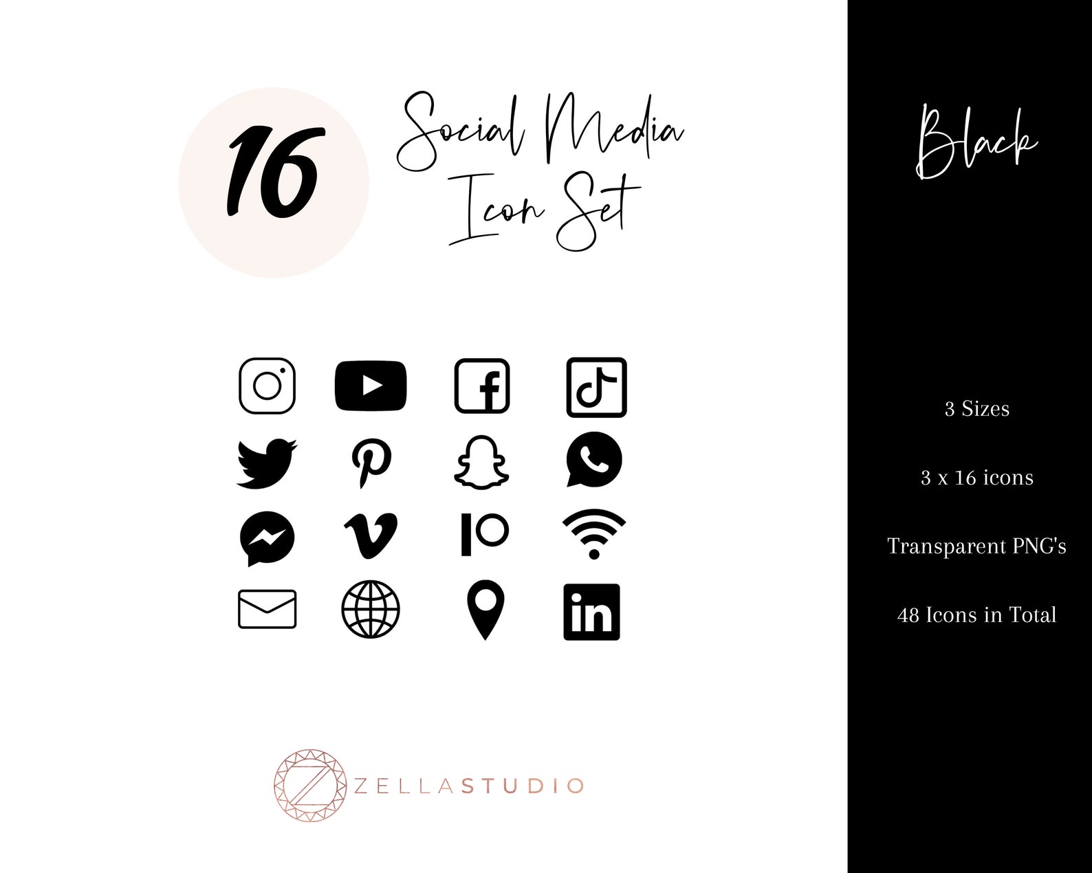 Black Social Media Icons Minimalist Social Media Logos | Etsy