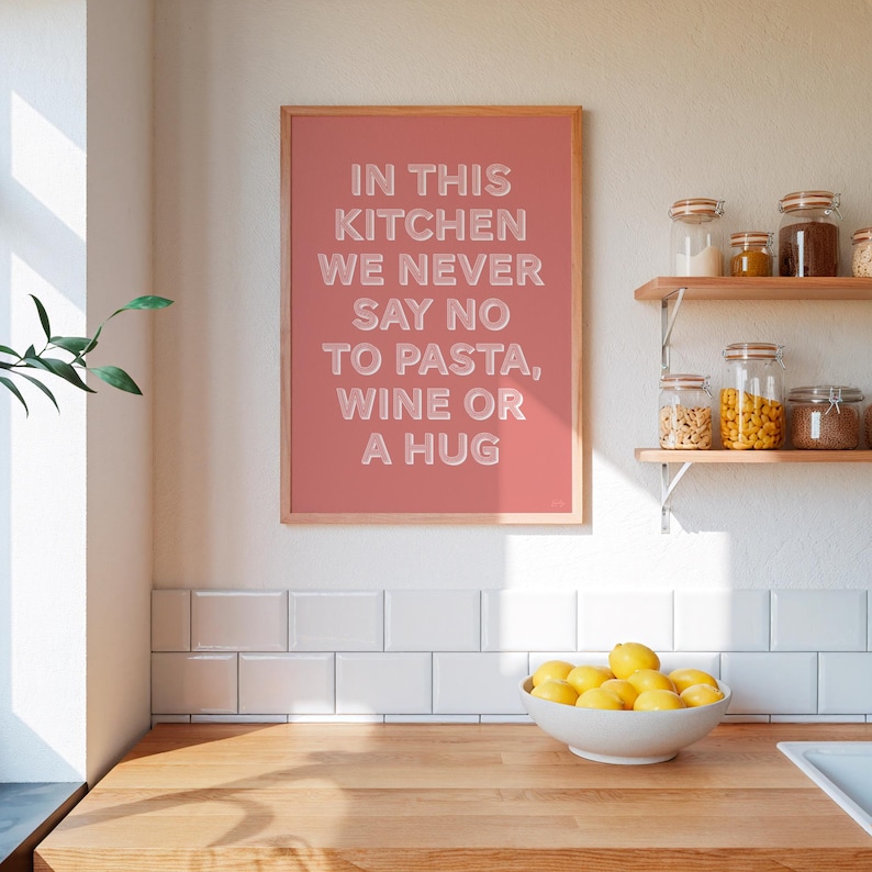 Kitchen Print, Pasta and Wine Art Print, Fun Decor Wall Art, Funny Poster, Funky, Maximalist Decor, Trendy, Colourful Kitchen Wall Art, image 4