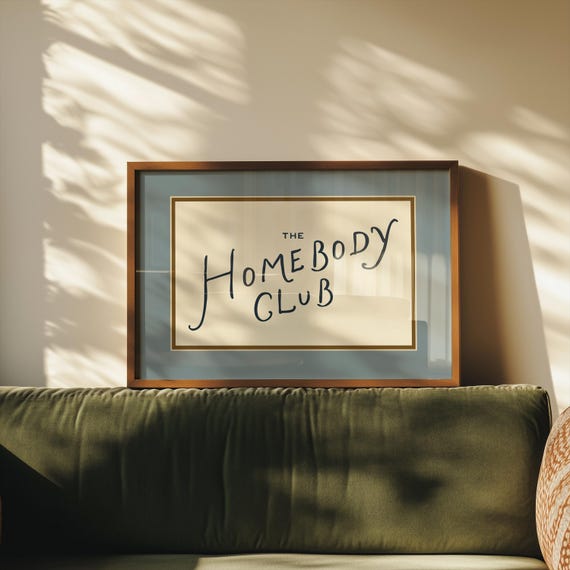 The Homebody Club Print, Cozy Wall Art, Introvert Decor, Neutral Vintage Typography Poster, Preppy Bedroom, Living Room Decor, Apartment Art