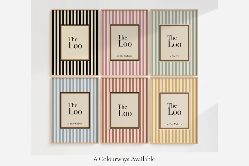 Personalised “The Loo” Bathroom Sign, Custom Toilet Door Sign, Sage Green Striped Bathroom Wall Art, Funny Cloakroom or Powder Room Decor image 14