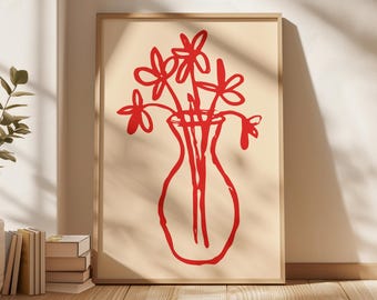 Hand Drawn Flowers in a Vase Art Print, Floral Print, Illustration Wall Art Print