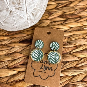 Polymer Clay Botanical Palm with Gold Circle Earrings