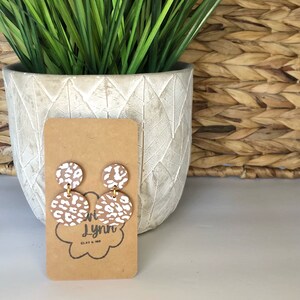 Leopard Cheetah Print, Neutral Translucent, Lightweight, Clay Dangle Earrings