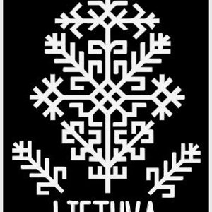 May include: A white stylized tree design with the word "LIETUVA" underneath. The tree is a traditional Lithuanian symbol.