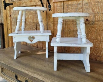 Variety  of wooden, distressed, farmhouse style  step stools/risers/plant stands. Farmhouse decor