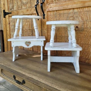 Variety  of wooden, distressed, farmhouse style  step stools/risers/plant stands/foot stools. Farmhouse decor