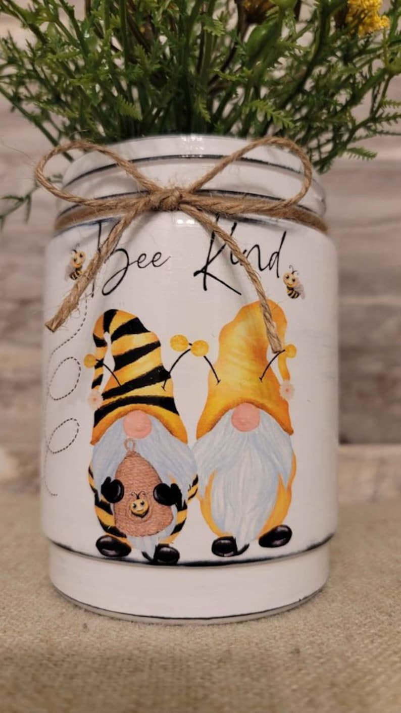 Decorative handcrafted Bee kind glass jar/vase image 1